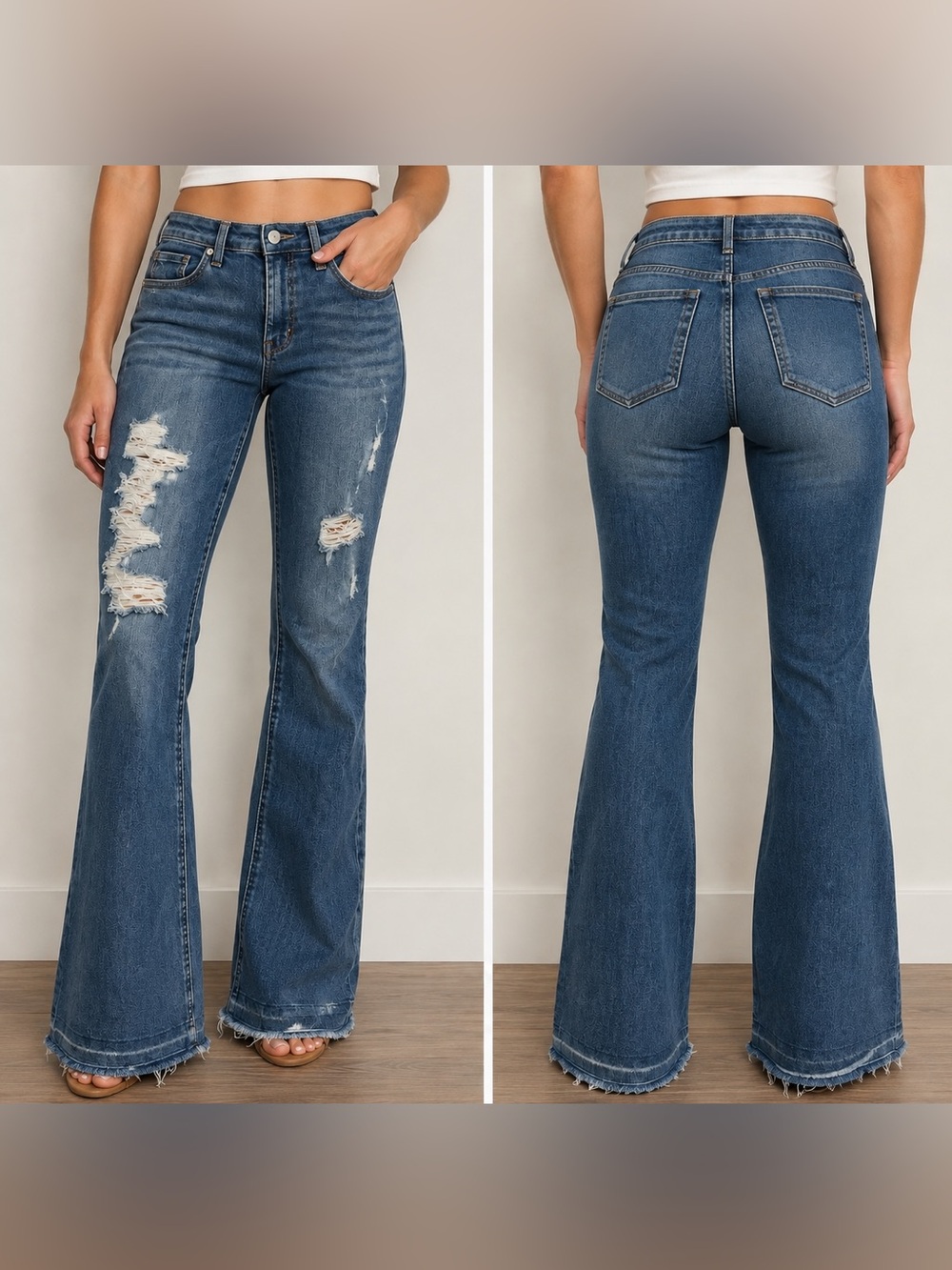 💙Flying monkey Women's Distressed Flared Jeans - Blue